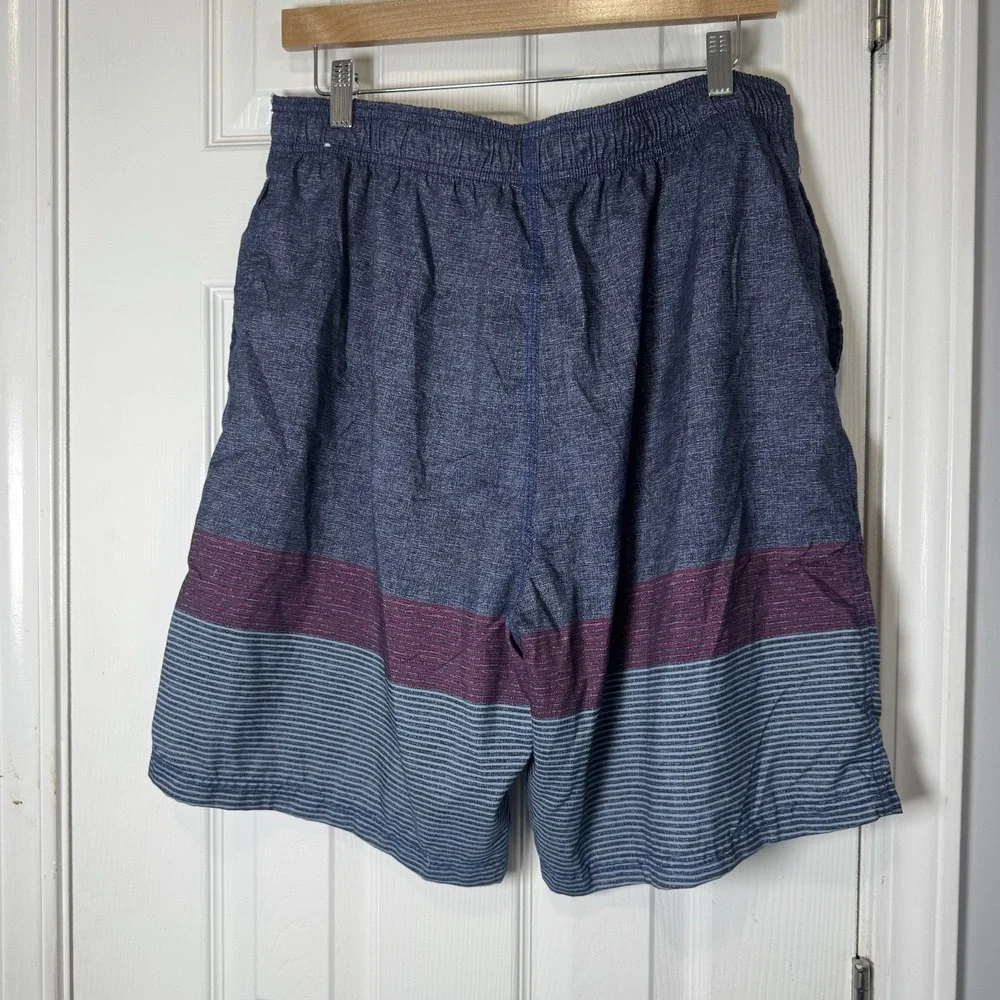 Panama Jack Mens Blue Geometric Striped Swim Trunks Mesh Lined Shorts Large